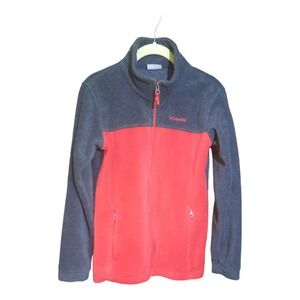 Columbia Youth Zip-Up Red & Gray Fleece Jacket With Side Zip Pockets Size Large